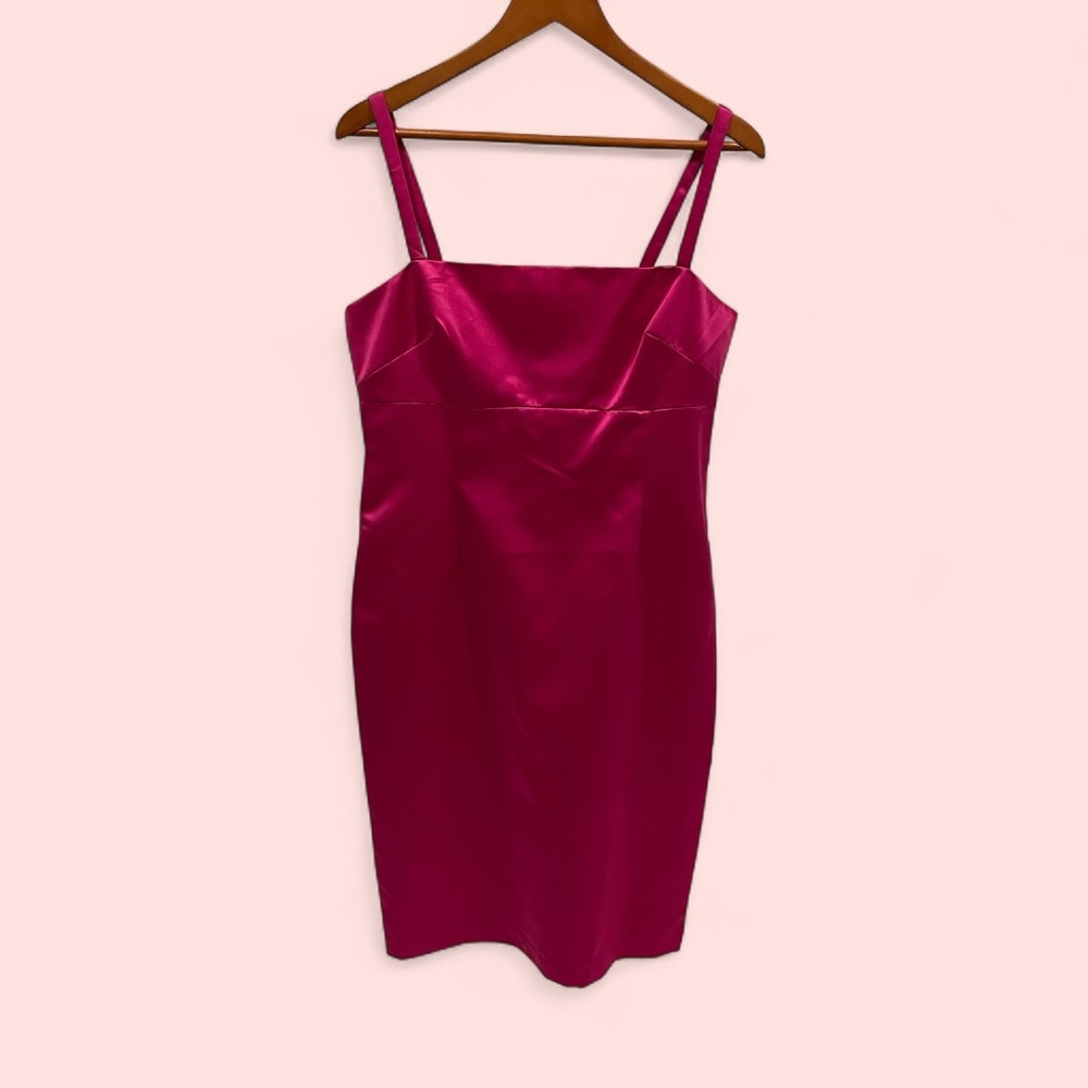 Vintage 90’s sexy pink square neck midi dress Renee Dumarr saks skinny satin